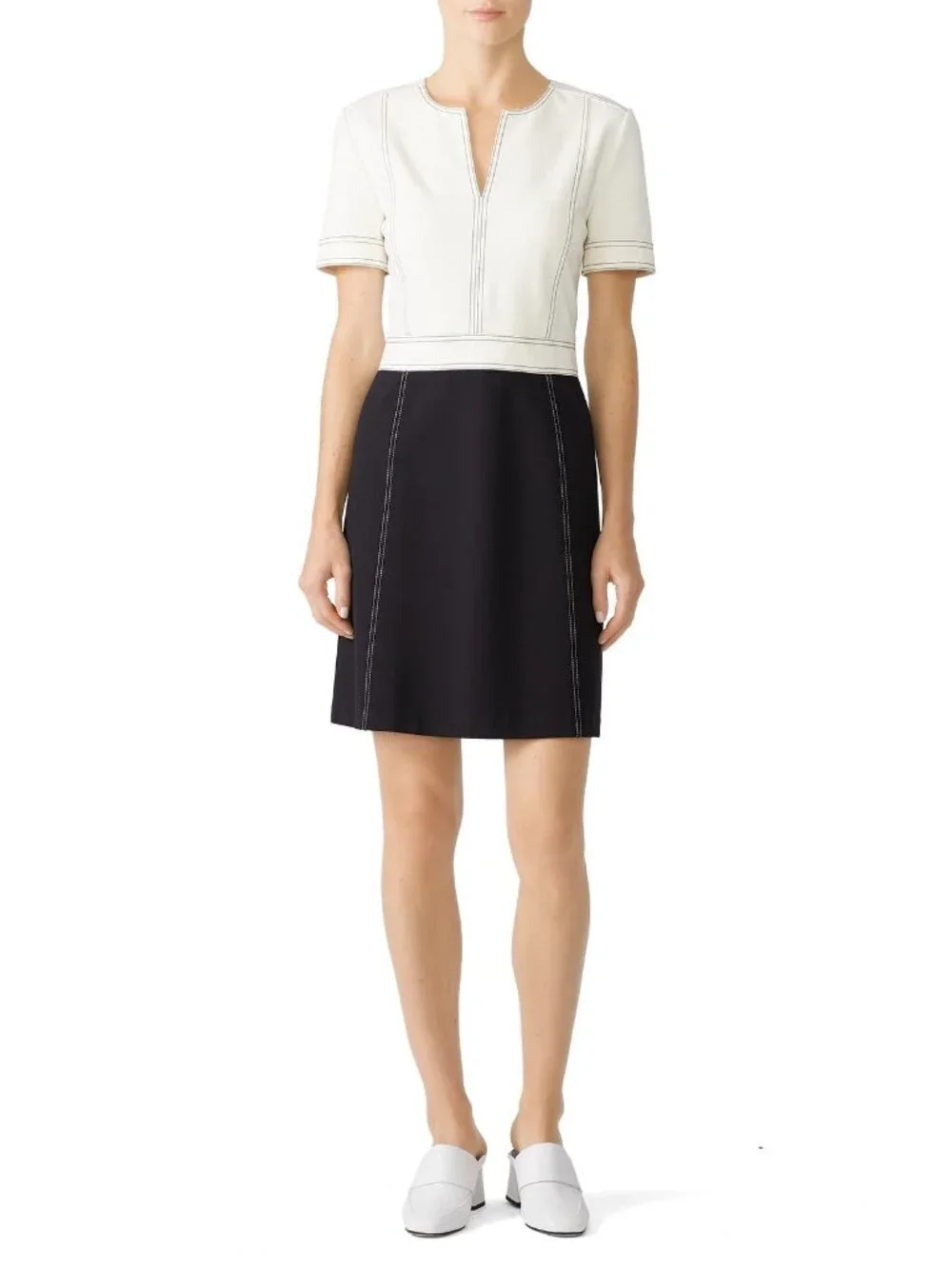 Tory Burch Allie White Black Short Sleeve V-Neck Mini Dress Women's Size Medium